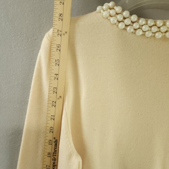 Dana Buchman Beaded Sweater Cardigan Large Ivory Wool Long Sleeve - Picture 7 of 9